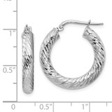 14k 4x15mm White Gold Diamond-cut Round Hoop Earrings
