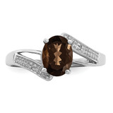 Sterling Silver Rhodium Smoky Quartz & Diamond Ring - QD-1B478A30-5119
