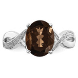 Sterling Silver Rhodium Smoky Quartz & Diamond Ring - QD-1B536517-6181