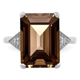Sterling Silver Rhodium Smoky Quartz & Diamond Ring - QR-7376D0AE-5121
