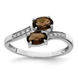 Sterling Silver Rhodium Smoky Quartz & Diamond Ring - QR-F5049C63-8688