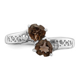 Sterling Silver Rhodium Smoky Quartz Heart Ring - QD-976CDCAF-3657
