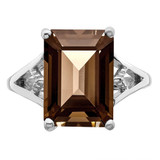 Sterling Silver Rhodium Smoky Quartz Ring - QD-C137DFD6-9243