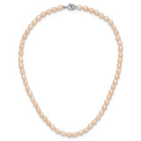 Sterling Silver Rhodium-plate 4-5mm Pink Rice Freshwater Cultured Pearl Children's 13 inch Necklace