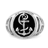 Sterling Silver Rhodium-plated & Antiqued Plated Anchor Ring - QR-13F29EE7-3780