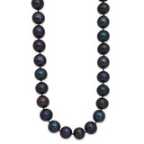 Sterling Silver Rhodium-plated 10-11mm Black Near-Round Freshwater Cultured Pearl 16 inch Necklace