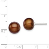 Sterling Silver Rhodium-plated 10-11mm Brown Button Freshwater Cultured Pearl Post Earrings