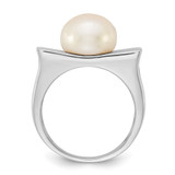 Sterling Silver Rhodium-plated 10-11mm Button White Freshwater Cultured Pearl Square Top Size 6 Ring