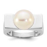 Sterling Silver Rhodium-plated 10-11mm Button White Freshwater Cultured Pearl Square Top Size 7 Ring