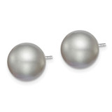 Sterling Silver Rhodium-plated 10-11mm Grey Round Freshwater Cultured Pearl Post Earring
