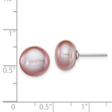 Sterling Silver Rhodium-plated 10-11mm Purple Button Freshwater Cultured Pearl Post Earrings