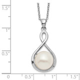 Sterling Silver Rhodium-plated 10-11mm White Button Freshwater Cultured Pearl 17 inch Necklace