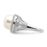 Sterling Silver Rhodium-plated 10-11mm White Button Freshwater Cultured Pearl and CZ Ring - QR-874E9DA8-2869
