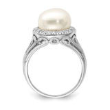 Sterling Silver Rhodium-plated 10-11mm White Button Freshwater Cultured Pearl and CZ Ring - QR-98F66341-3945