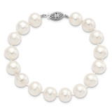 Sterling Silver Rhodium-plated 10-11mm White Near-Round Freshwater Cultured Pearl 7.25 inch Bracelet