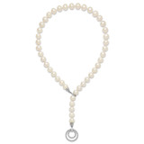 Sterling Silver Rhodium-plated 10-11mm White Near-Round Freshwater Cultured Pearl and CZ Clasp Adjustable 19.5 inch Necklace