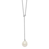 Sterling Silver Rhodium-plated 10-11mm White Rice Freshwater Cultured Pearl Drop 16.5 inch Necklace