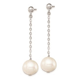 Sterling Silver Rhodium-plated 10-11mm White Round Freshwater Cultured Pearl Dangle Post Earrings
