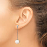 Sterling Silver Rhodium-plated 10-11mm White Round Freshwater Cultured Pearl Dangle Post Earrings