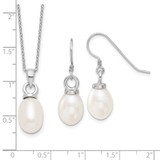 Sterling Silver Rhodium-plated 10-11mm White Teardrop Freshwater Cultured Pearl 17 inch Necklace and Dangle Earrings Set