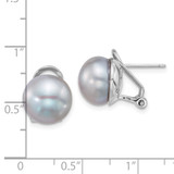 Sterling Silver Rhodium-plated 11-12mm Button Grey Freshwater Cultured Pearl Omega Back Earrings