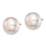Sterling Silver Rhodium-plated 11-12mm Pink Button Freshwater Cultured Pearl Post Earrings
