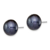Sterling Silver Rhodium-plated 12-13mm Black Button Freshwater Cultured Pearl Post Earrings