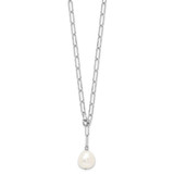 Sterling Silver Rhodium-plated 12-13mm Teardrop Freshwater Cultured Pearl Adjustable 24 inch Necklace