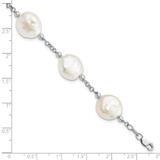 Sterling Silver Rhodium-plated 12-13mm White Coin Freshwater Cultured Pearl 6-Station 7.5 inch Bracelet