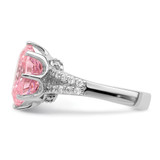 Sterling Silver Rhodium-plated 12x10 Oval Pink & White CZ Ring