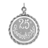 Sterling Silver Rhodium-plated 25th Anniversary Disc Charm - QC-2EB34D4D-3905