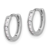 Sterling Silver Rhodium-plated 2mm CZ Hinged Hoop Earrings