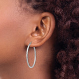 Sterling Silver Rhodium-plated 2mm Polished/Satin Diamond-cut Hoop Earrings - QE-36CD59FD-7352