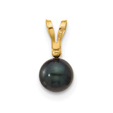 14k 5-6mm Black Round Akoya Saltwater Cultured Pearl and .01 Carat Diamond Pendant