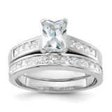 Sterling Silver Rhodium-plated 2-Piece CZ Size 8 Wedding Set Ring - QR-F5585BFE-6541