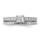 Sterling Silver Rhodium-plated 2-Piece CZ Wedding Set Ring - QR-FB3E06C3-7555