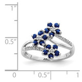 Sterling Silver Rhodium-plated 3 Flower Sapphire and Diamond Ring - QR-1DC304CB-1277