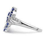 Sterling Silver Rhodium-plated 3 Flower Sapphire and Diamond Ring - QR-5F250074-4694