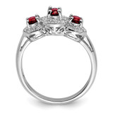 Sterling Silver Rhodium-plated 3 Stone Garnet & Diamond Ring - QD-1387F4E5-1881