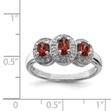 Sterling Silver Rhodium-plated 3 Stone Garnet & Diamond Ring - QD-1387F4E5-1881