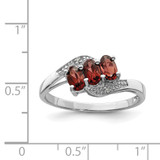 Sterling Silver Rhodium-plated 3 Stone Garnet & Diamond Ring - QD-147257C0-9527