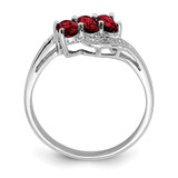 Sterling Silver Rhodium-plated 3 Stone Garnet & Diamond Ring - QD-E79B40F8-1082