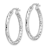 Sterling Silver Rhodium-plated 3.00mm Diamond-cut Hoop Earrings - QE-23D1A360-2663