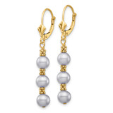 14k 5-6mm Grey Semi-Round Freshwater Cultured Pearl Dangle Leverback Earrings