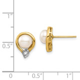 14k 5-6mm White Button Freshwater Cultured Pearl and .02 Carat Diamond Post Earrings - XE-E21E8ECE-6004