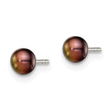 Sterling Silver Rhodium-plated 3-4mm Black Button Freshwater Cultured Pearl Post Earrings