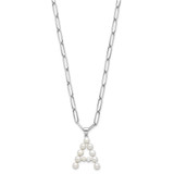 Sterling Silver Rhodium-plated 3-5.5mm White Button Freshwater Cultured Pearl LETTER A 18 inch Necklace