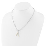 Sterling Silver Rhodium-plated 3-5.5mm White Button Freshwater Cultured Pearl LETTER A 18 inch Necklace