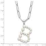 Sterling Silver Rhodium-plated 3-5.5mm White Button Freshwater Cultured Pearl LETTER B 18 inch Necklace