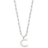 Sterling Silver Rhodium-plated 3-5.5mm White Button Freshwater Cultured Pearl LETTER C 18 inch Necklace
